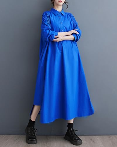 Image of ellazhu Womens Fall Casual Patchwork Funky Long Sleeve Designer Dress Loose Blouse GY2787 A