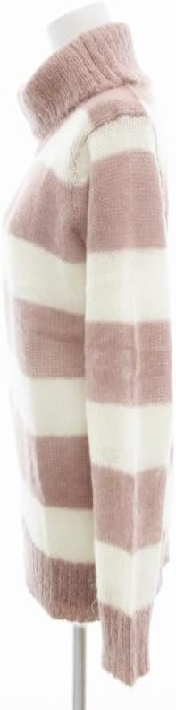 オゾック OZOC モヘアニット セーター 長袖 タートルネック プルオーバー ボーダー 38 ピンク 白 ホワイト GV MA レ