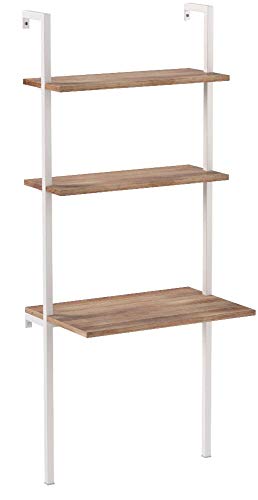 Nathan James Theo 2-Shelf Industrial Wall Mount Ladder, Small Computer or Writing Desk, Rustic Oak/White