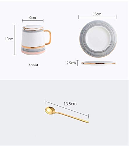Taza de té Negra, Juegos de Tazas de café de cerámica con Esmalte de Perlas, 3 uds. con Tapa, Plato, Cuchara, Tazas, té con Leche, Vasos de café, 400m