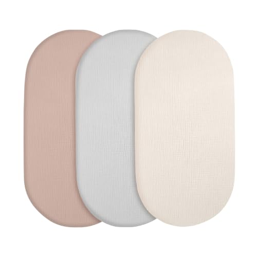 Peepeemax Sábana Bajera para Cuna de Bebé 80x40cm, Algodón Muselina Protector de Colchón, Suaves Sabanas Bajeras Capazo Apto para Colchones Ovalados y Rectangulares, Juego de 3, Rosa empolvado