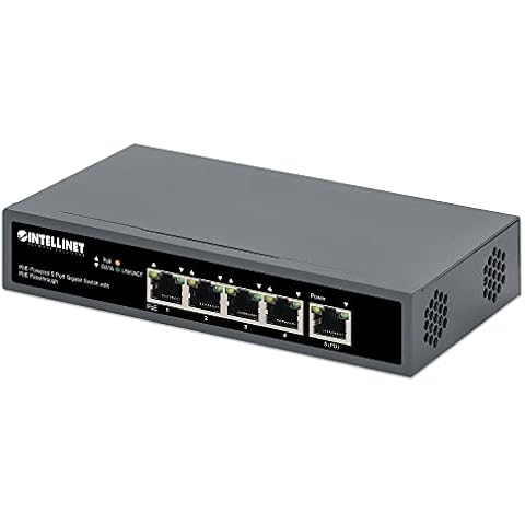 Intellinet PoE++ Powered 5 Port Gigabit Ethernet Switch with PoE Passthrough - 65W Power Budget via AC Power & 95W Power Budget via POE PD, 30W per Port, Fanless & Quiet–3 Yr Mfg Warranty-561808 Cover
