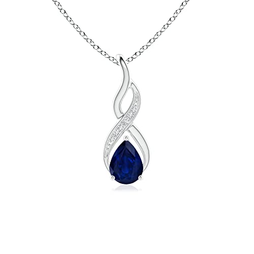 Angara Natural 0.75 Carat Blue Sapphire Infinity Pendant Necklace for Women with Diamonds in 14K White Gold With 18 Inch Chain - September Birthstone Jewelry Gift