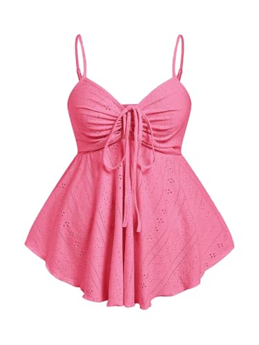 SOLY HUX Women's Plus Size Babydoll Tops Peplum Tank Top Hot Pink