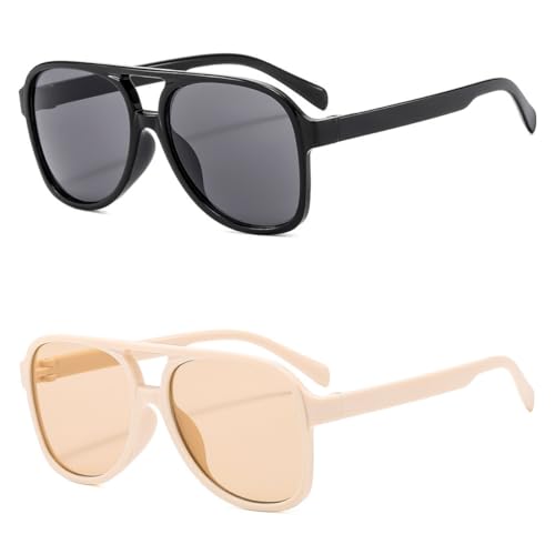 Image of Vintage Aviator Sunglasses for Women Men 70s Glasses Retro Oversized Yellow Lens Shades