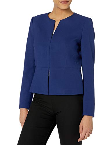 Tahari ASL Women's Collarless Peplum Jacket, Navy, 6