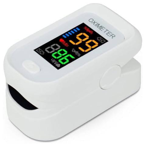 CRFISH Pulse Oximeter Fingertip Blood Oxygen Saturation Monitor, Oximeter Finger Pulse Oximeter(SpO2 and PR), LED Screen with Lanyard [White] Cover