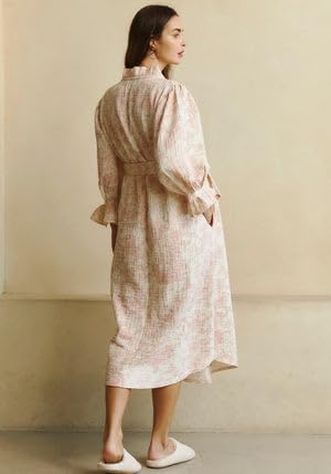 NOTHING FITS BUT Muslin Gauze Maternity Robe for Hospital, Nursing Nightgown Puffed Sleeves Cotton Delivery Gown3