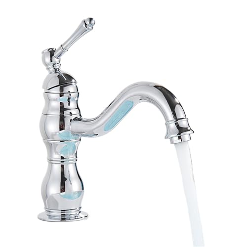 HADECOLL Grifo De Lavabo Dorado, Monomando, Mezclador De Agua Fría Y Caliente, Grifo para Lavabo De Baño, Grifo Giratorio De Latón Antiguo, Grifo Corto, Latón Antiguo, Cromo Corto