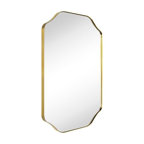 Image of TEHOME Scalloped Gold Bathroom Mirror Decorative Brushed Brass Metal Framed Irregular Bathroom Vanity Mirror 24x32''
