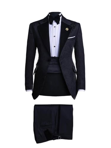 Men's Jacquard Blazer Jacket and Pants 2 Piece Set Suit Peaked Velvet Lapel Wedding Prom Tuxedo Groom Formal Party