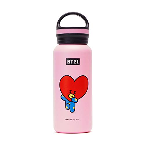 BT21 Official Merchandise by Line Friends - TATA Vacuum Drinking Tumbler Cup with Lid 16 oz, Red
