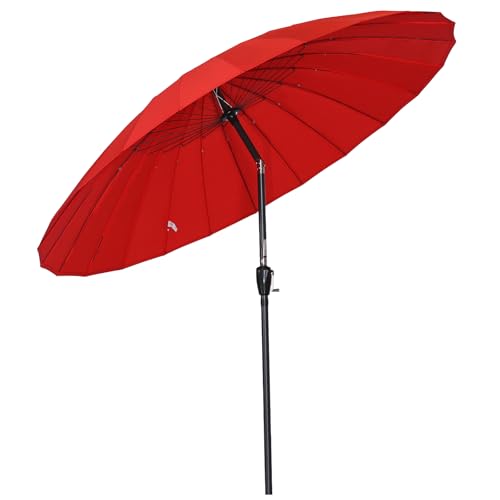 Angel Living Parasol De Jardin Parasol 250cm Rond 24 baleines L'Ombre De MéCanisme D'Inclinaison De Manivelle, Protection UV pour Balcon Terrasse Piscine Extérieur Plage (Rouge)