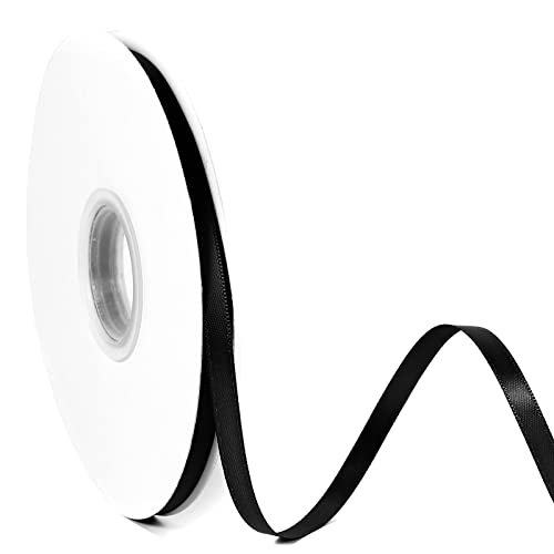Black 1/4" X 50 Yards Solid Color Satin Ribbon, Double Faced High Density Polyester Fabric Ribbon for Gifts Wrapping, Wedding, Party, Crafts, Hair Bows, Home DIY Decor Ornaments