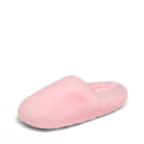 DREAM PAIRS Women's Plush Fuzzy Slip on Indoor Outdoor Winter House Slippers 7-8 Pink