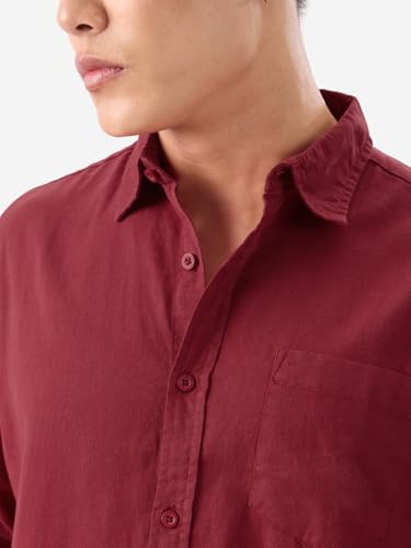 Image of The Souled Store Bold Black Men and Boys Long Sleeve Collared Neck Buttoned Front Regular Fit Cotton Linen Shirts