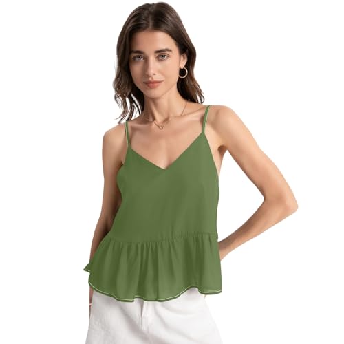 Dark Olive Green Dressy Vacation Tops for Women, Women's Sleeveless