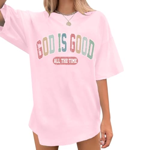 Image of Christian Shirts for Women Oversized God is Good Shirt Religious Jesus Faith Inspirational Tshirt Bible Verse Tee Top