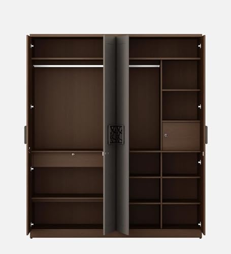 Image of Mintwud Pepperfry Engineered Wood Wardrobe with 4 Doors Storage and 2 Hanging Rod | Wooden Almirah Cupboard for Clothes Storage Organizer for Living Room Home Furniture (Oak, Sahara Beigh Finish)