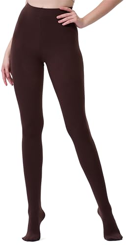 DUCMODA Women's 70D Semi-Opaque Tights High Waist Solid Stretch Pantyhose-1 Pair-Brown-SM
