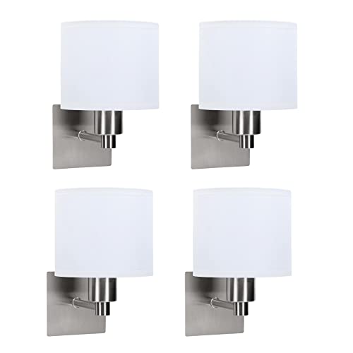 FORLIGHT LYON (4 unidades) Aplique de Pared para Dormitorio de Níquel Satinado y Pantalla Textil Blanca. Lámpara para Cabecero de Cama. Para Bombilla E27