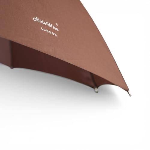 HideWise LONDON Classic Walking Stick Umbrella Crook Wooden J Handle Luxury Design│Auto Open Anti-UV Windproof Strong Brolly (Brown) - Image 3