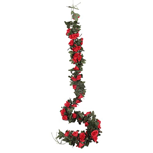 Paquete de 2 guirnaldas de rosas artificiales de 7 pies, guirnaldas de flores falsas de vid de rosas para boda, hogar, fiesta, jardín, decoración (rojo) Cover