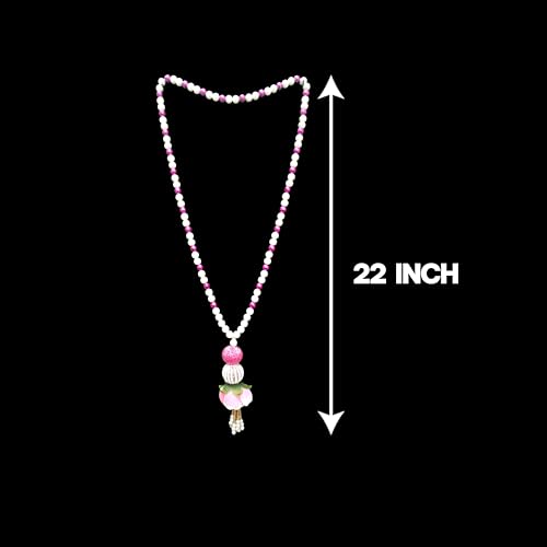 Image of Rajasthan Kraft Pack of 2 Welcome Mala (22 Inch) - Elegant Pearl & Magenta Bead Garland with Floral Tassel for Weddings, Festivals, and Traditional Ceremonies (WM-01)
