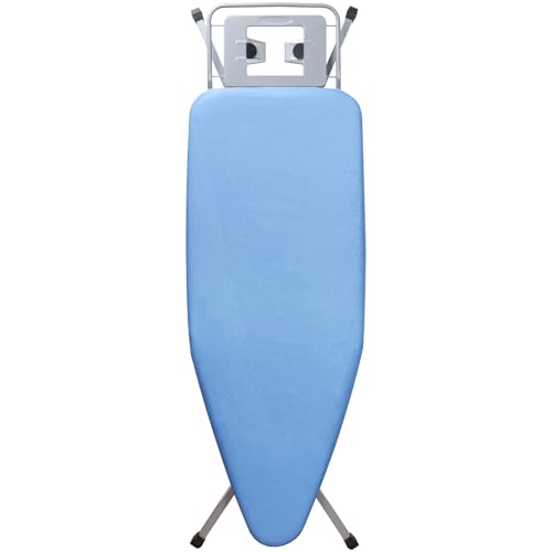 STANEW Tabla de Planchar 120 x 45 cm,Plegable Tabla Planchar,Apto para planchas de Vapor, Sistema de Cierre de Seguridad,Altura Regulable,100% Algodón,con Soporte Sólido Unidad de Vapor(Azul)