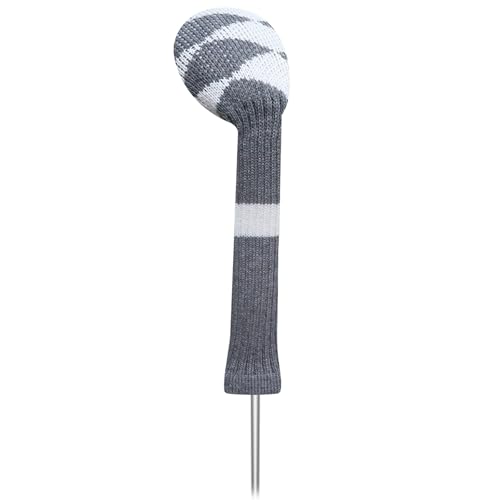 Lefeng 1 Piece Knitted Golf Club Covers For Woods And Hybrid – Durable, Scratch-Resistant Vintage Headcovers For Men And Women, Classic Golf Accessories(Gray White Plaid, For Hybrid)