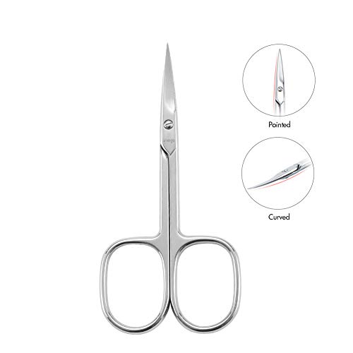 LIVINGO Premium Manicure Nail Scissors, Multi-purpose Stainless Steel Cuticle Beauty Grooming Kit for Eyebrow, Eyelash, Dry Skin Curved Blade 3.5 inch