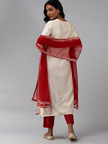 Image of INDO ERA Women's Viscose Embroidered Straight Kurta with Pant & Dupatta Set (PRMDJ2445)