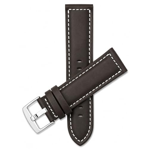 Image of Bandini Mens XL Extra Long Leather Watch Band or Regular Strap, Classic or Buffalo Pattern - 4 Colors, With or Without Stitch - 18mm 20mm 22mm 24mm 26mm 28mm 30mm Leather Watch Band for Men