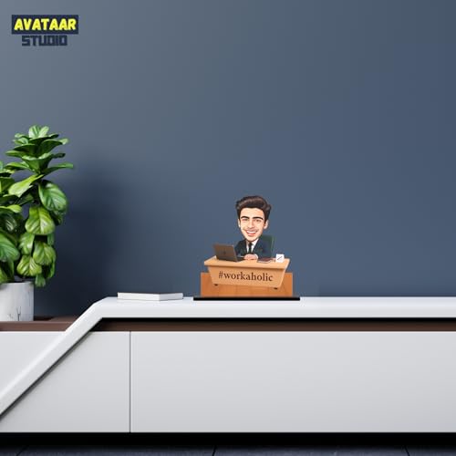 Image of Personalized IT Professional Caricature Gift Workaholic Desk Avatar Birthday Gift for Husband Boyfriend Friend Office Colleague Corporate Gift for Men (Workaholic Boy, 10 Inches)