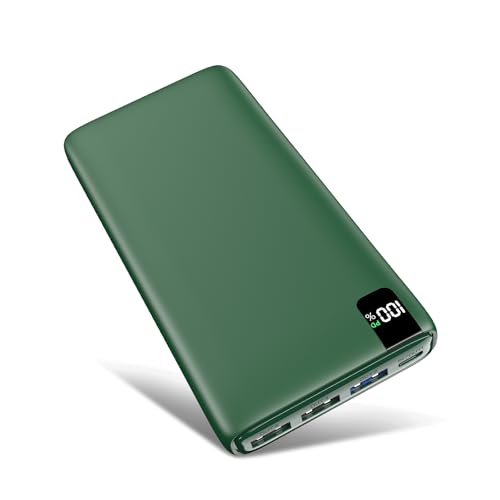 Batería Externa 26800mAh Power Bank: Riapow 22,5W USB C Carga Rapida Cargador Portátil, con 4 USB Puertos y Pantalla LED Bateria Portatil para Smartphone, Tablet y Más (Verde)