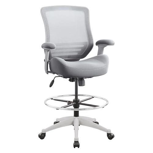 Image of BOLISS 400lbs Mesh Ergonomic Office Drafting Chair Big Adjustable Foot Ring Height Adjustable Armrest (Grey)