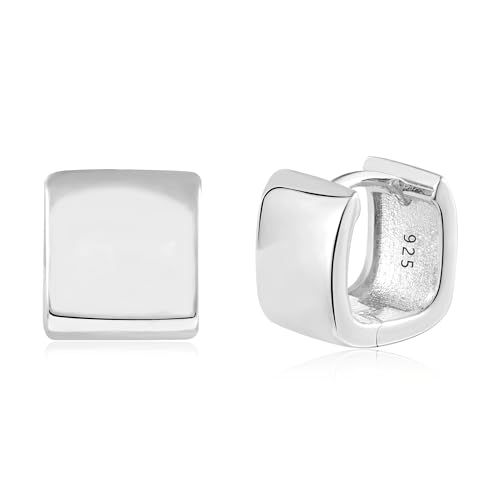 Image of Silver Huggie Hoop Earrings for Women Small Square Hoop Earring Jewelry