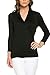 LaClef Women's Crossover Front Wrap 3/4 Sleeve Surplice Drape Casual Blouse Top (Large, Black)