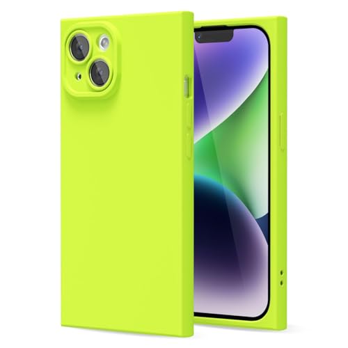 Coque iPhone 14 vert fluo rectangulaire pour femme au style girly
