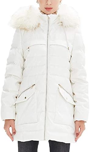 Polu Winter Coats for Women Slim Fit Thicken Puffer Down Jacket Drawstring Removable Fur Trim Hood Coats