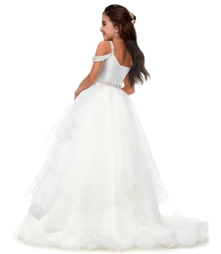 Off Shoulder Pageant Dresses for Girls Puffy Tulle Beaded Flower Girl Dress Birthday Party Ball Gowns for Wedding2