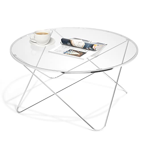 SICOTAS Couchtisch, Kaffeetisch, Beistelltisch Glas Large, Glastisch mit Metallgestell, Hartglas, für Nachttisch, Sofatisch, Balkon, HBT: 40 x 80 x 80 cm (Silber)… B09SLDQYY6 Cover