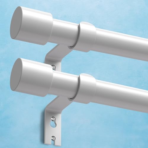 Image of IFELS 2 Pack Heavy Duty Curtain Rods for Windows 48 to 84 Inch, 1 Inch White Curtain Rods Set of 2 Pack for Outdoor, Farmhouse, Bedroom, Adjustable Easy Install Drapery Rod (A2,White,30"-90"-2Pack)