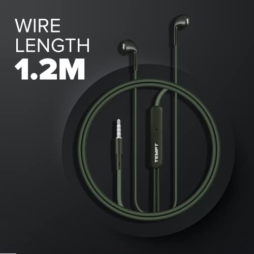 Image of TEMPT Zip X1 in Ear Wired Ear Phones with Mic | 3.5mm Audio Jack | 13.6mm Powerful Driver for Stereo Audio |1.2 Tangle- Free Cable Phone /Tablet Compatible (Green)