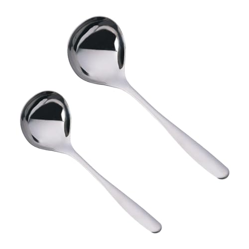 2 Stück Soßenlöffel,SchöPflöffel,Edelstahl Klein Suppenkelle,Saucenlöffel Kleine Soßenkelle,Schöpfkelle aus Spoon,Suppenlöffel 304 Spinnennetz-Schöpflöffel,Edelstahllöffel,Gerade Löffel