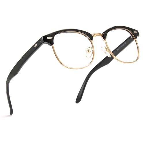Cyxus Blue Light Glasses Men Women Browline Frame Computer Glasses Reduce Eye Strain UV Protection for Computer Screen (8356T01 Gold Frame)