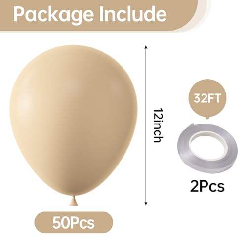 Image of KALOR 12 Inch Beige Balloons, 50 Pcs Latex Helium Balloons for Kid's Birthday Party, Baby Shower, Wedding, Graduate Party Decorations