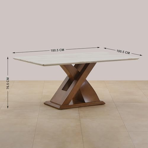 Image of Home Centre | Prince NXT Faux Marble 6-Seater Dining Table | Dining Set for Home | Faux Marble Top | White | 1 Year Warranty