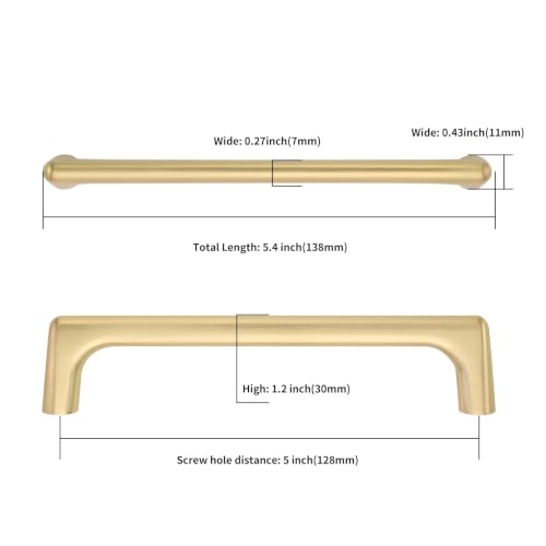 Image of Asidrama 2 Pack 5 Inch(128mm) Brushed Gold Cabinet Pulls Cabinet Handles Cupboard Handles Kitchen Cabinet Hardware for Cupboard Drawer Pulls