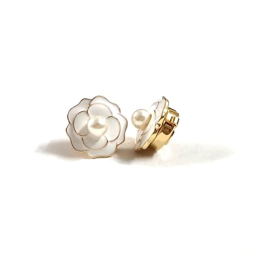 Button Covers for Women Blouses Cufflinks with Camellia Flower & Faux Pearl - Golden Base Rose Cufflinks Button Covers for Mens Dress Shirt, Tux Shirt4